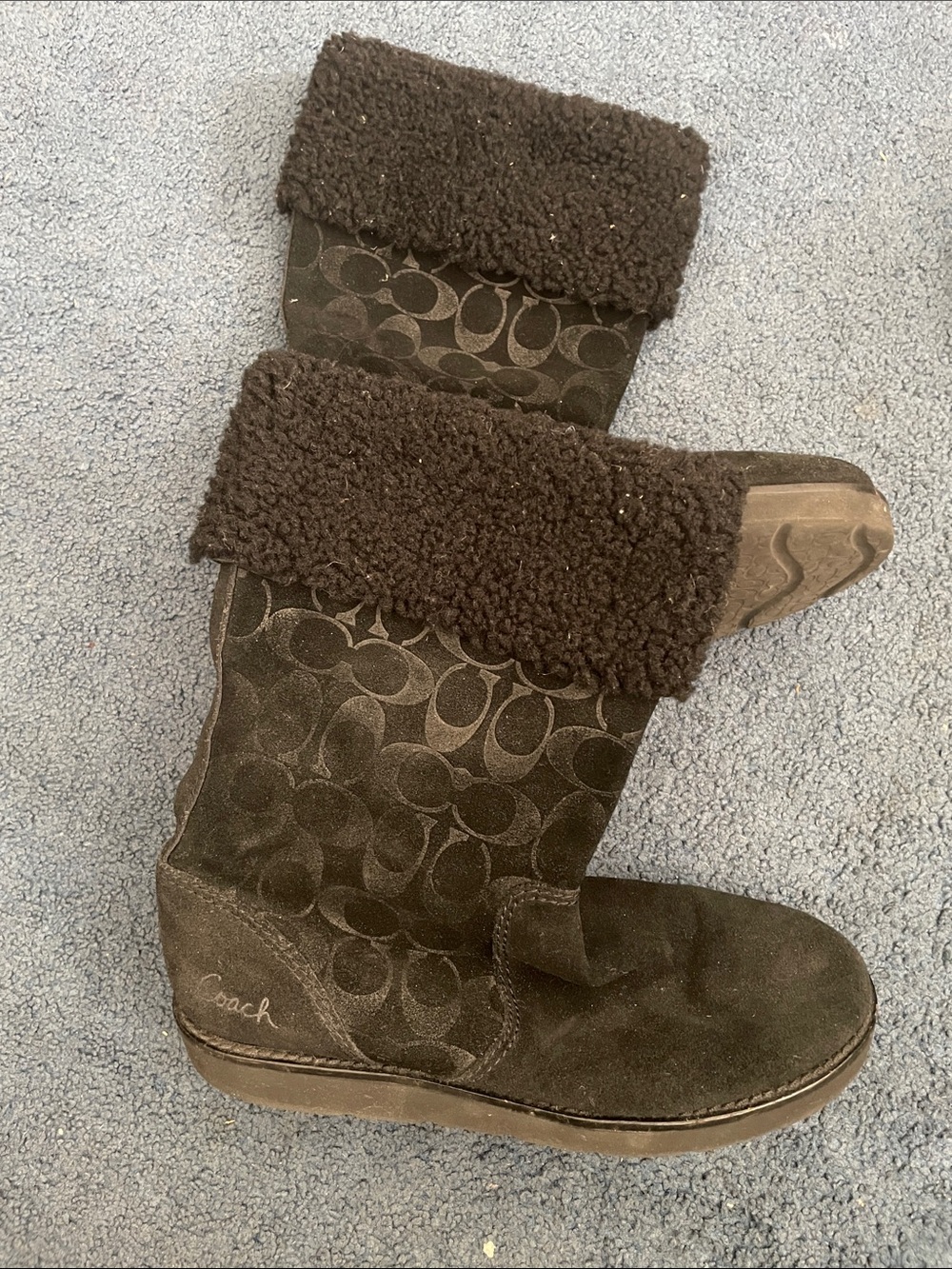 Coach Black Signature Logo Shearling-Trim Boots